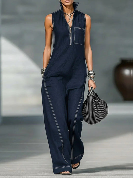 Damen Utility-Jumpsuit mit hochgeschlossenem Kragen und tiefem Reißverschluss Shopnory