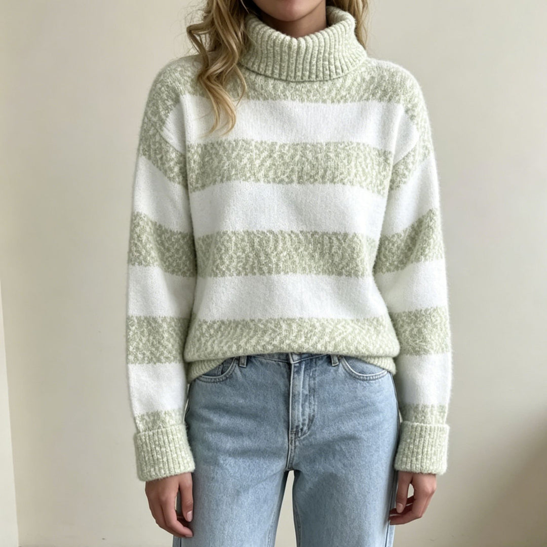 Damen Rollkragenpullover mit breiten Streifen und strukturiertem Bouclé-Strick Shop Nory