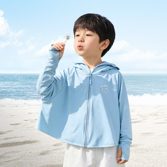 Damen nan leichte Kinder-Sonnenjacke mit Kapuze, atmungsaktivem Material und UV-Schutz  Shopnory