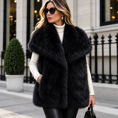 Damen Ärmellose Luxus‑Faux‑Fur‑Weste mit extraweichem Langflor und übergroßem Schalkragen Shop Nory