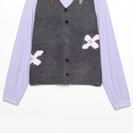 Damen Strickcardigan mit Zierblüten‑Applikation und kontrastärmeln Shop Nory