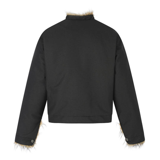 Damen Kurzjacke mit Kunstfellfutter, Stehkragen und verdeckter Knopfleiste Shop Nory