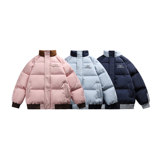 Unisex Kurz geschnittene wattierte Bomberjacke mit hohem Stehkragen und kontrastierenden Rippsäumen Shop Nory