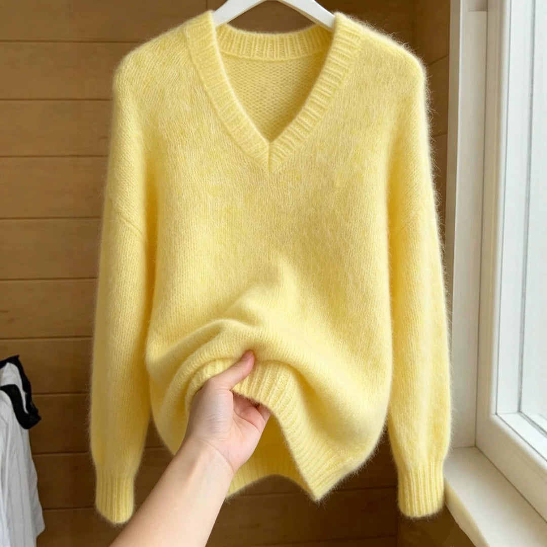 Damen Flauschiger Mohair-Mix Oversize-Pullover mit tiefem V-Kragen Shop Nory