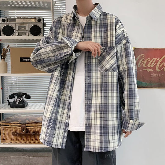 Herren Oversized Karo-Flanellhemd mit Brusttasche und Drop-Shoulder Shop Nory