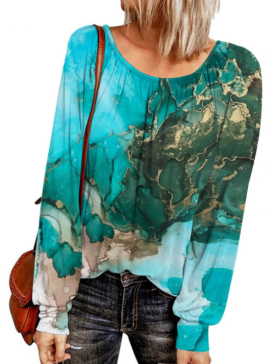 Damen Ethno-Print Oversize-Tunika mit Rundhalsausschnitt und langen Ballonärmeln Shop Nory
