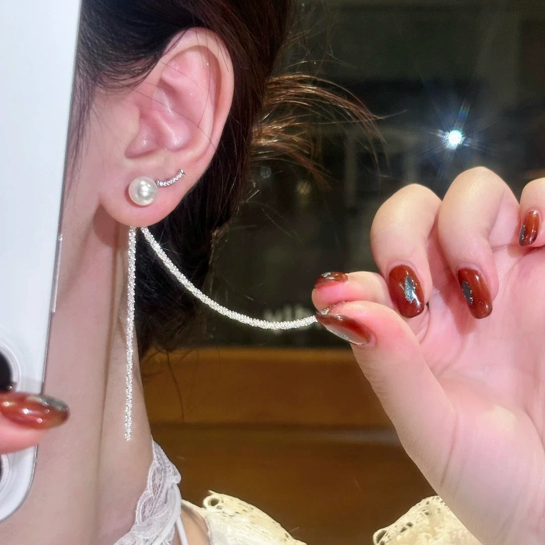Damen Ohrstecker mit eleganten Perlen und funkelnden Fransen Shop Nory