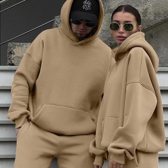 Unisex Oversize-Kapuzenpullover mit Kängurutasche und weiter Jogginghose aus French Terry Shop Nory