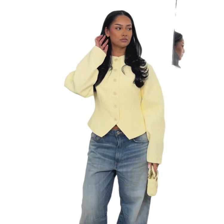 Damen Taillierte Strukturjacke mit asymmetrischem Zipfelsaum und Ballonärmeln Shop Nory