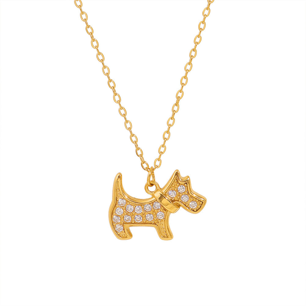 Damen Halskette mit funkelndem Hundemotiv und goldener Kette Shop Nory