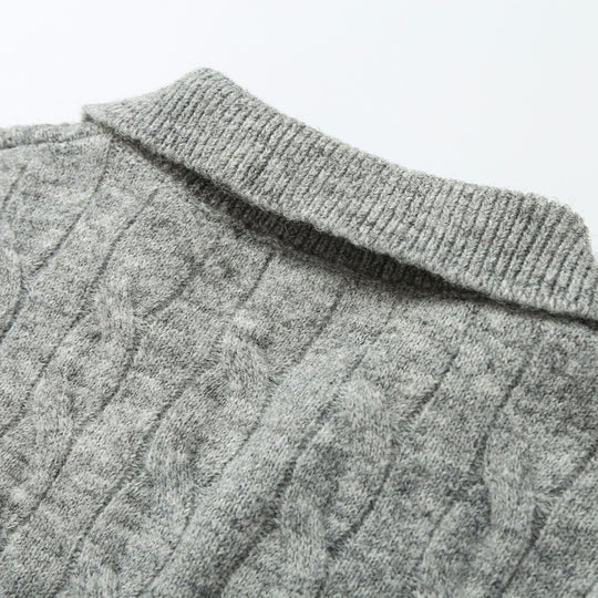 Damen Grobgestrickter Zopfmuster-Pullover mit offenem Polokragen und V‑Ausschnitt Shop Nory