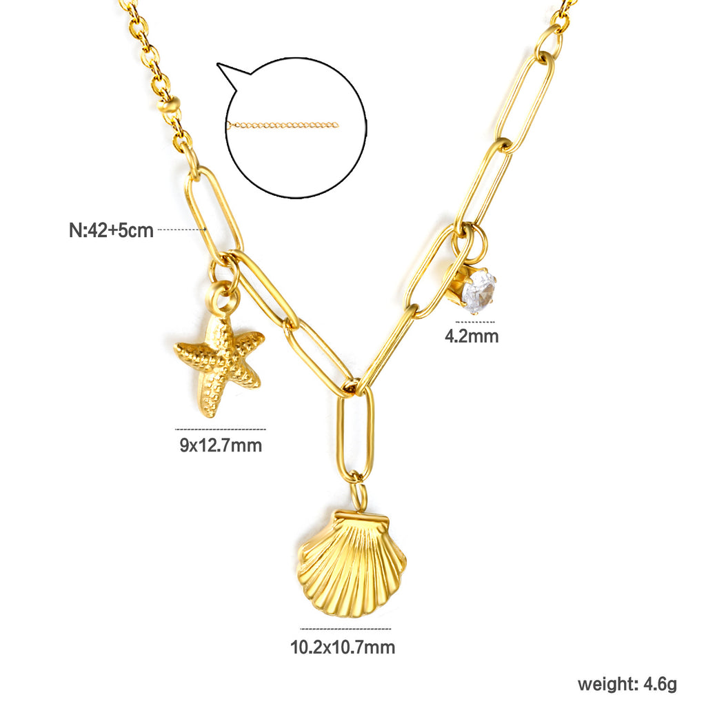 Damen Halskette mit maritimem Muschel- und Sternenanhänger Shop Nory