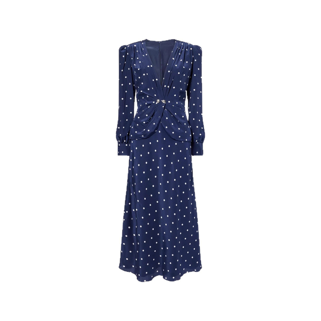 Damen Midikleid mit Punkteprint, tiefem V‑Ausschnitt, Wickelraffung und langen Ärmeln Shop Nory