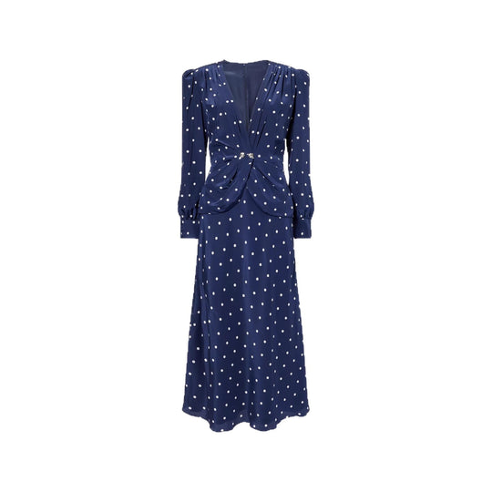 Damen Midikleid mit Punkteprint, tiefem V‑Ausschnitt, Wickelraffung und langen Ärmeln Shop Nory