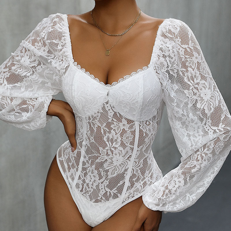 Damen Edler Spitzenbody mit langen Ärmeln Shop Nory