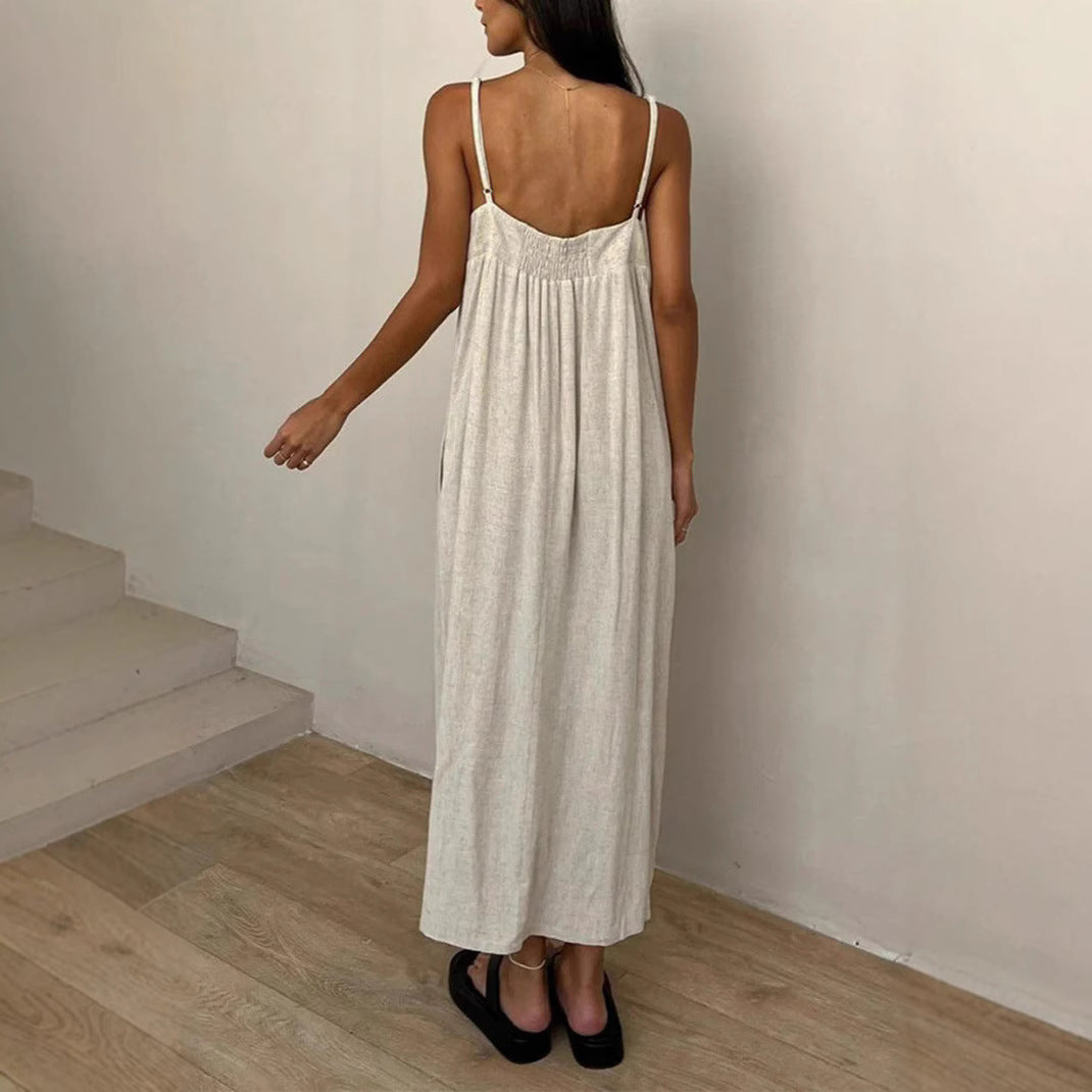 Damen luftiges Maxikleid mit breitem Schnitt und praktischen Taschen