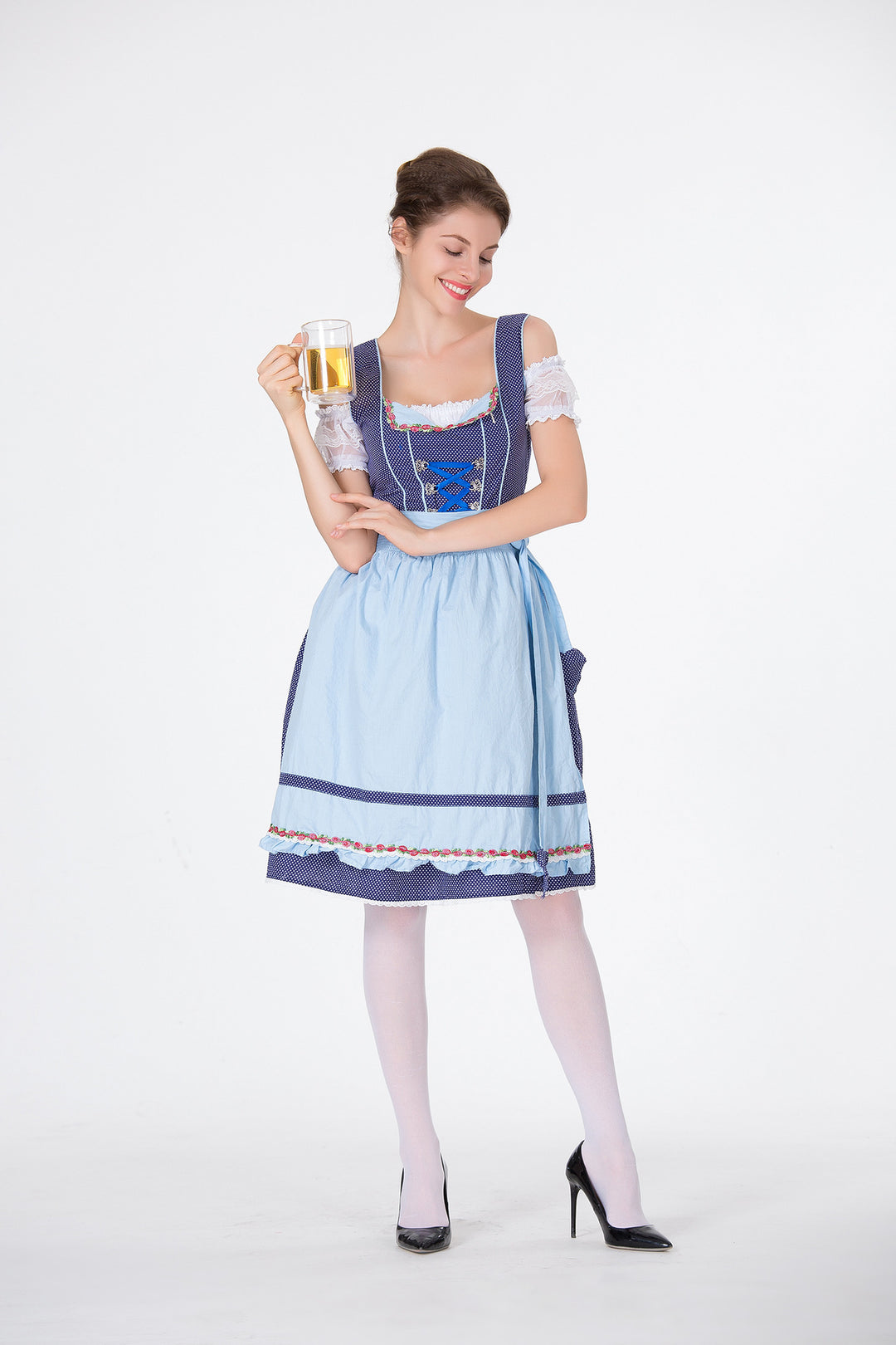Damen nan klassisches Trachten-Dirndl mit gepunktetem Mieder, geschnürter Korsage und abnehmbarer Rüschen-Schürze Shop Nory