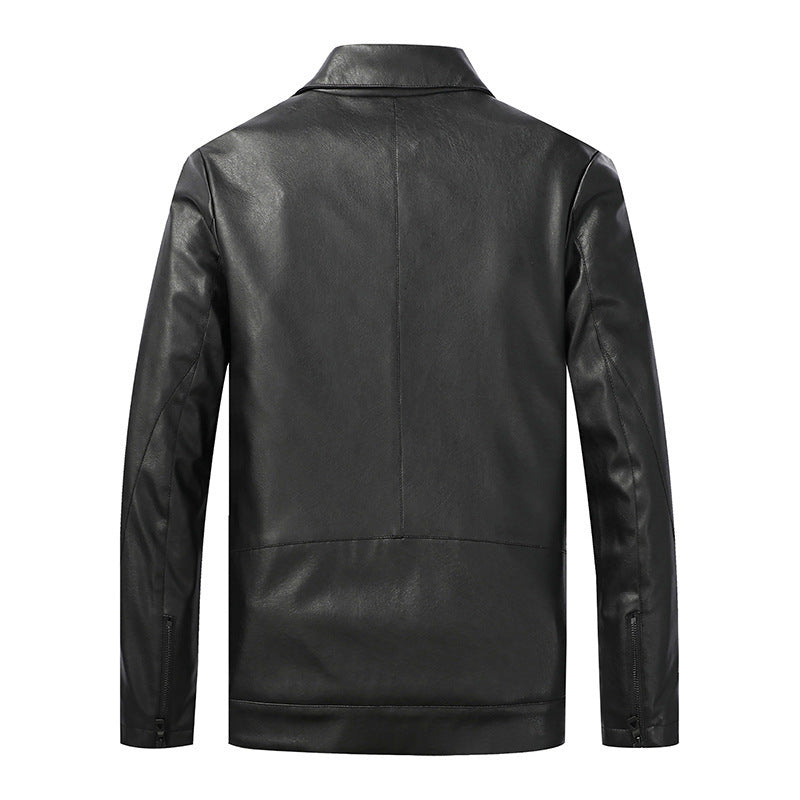 Herren Slim‑Fit Lederoptik-Truckerjacke mit Hemdkragen, verdecktem Reißverschluss und Pattentaschen Shop Nory