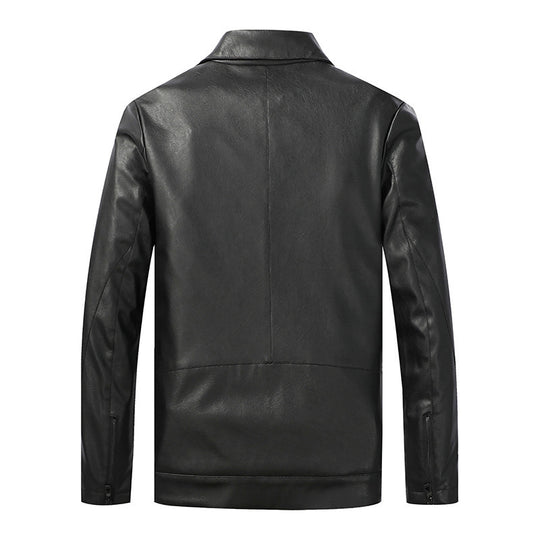 Herren Slim‑Fit Lederoptik-Truckerjacke mit Hemdkragen, verdecktem Reißverschluss und Pattentaschen Shop Nory