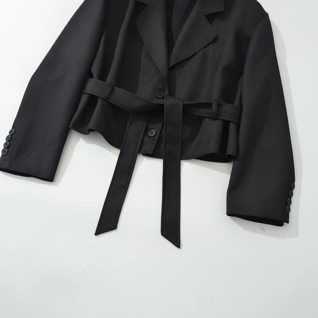 Damen Kurzblazer mit Taillengürtel und Reverskragen Shop Nory