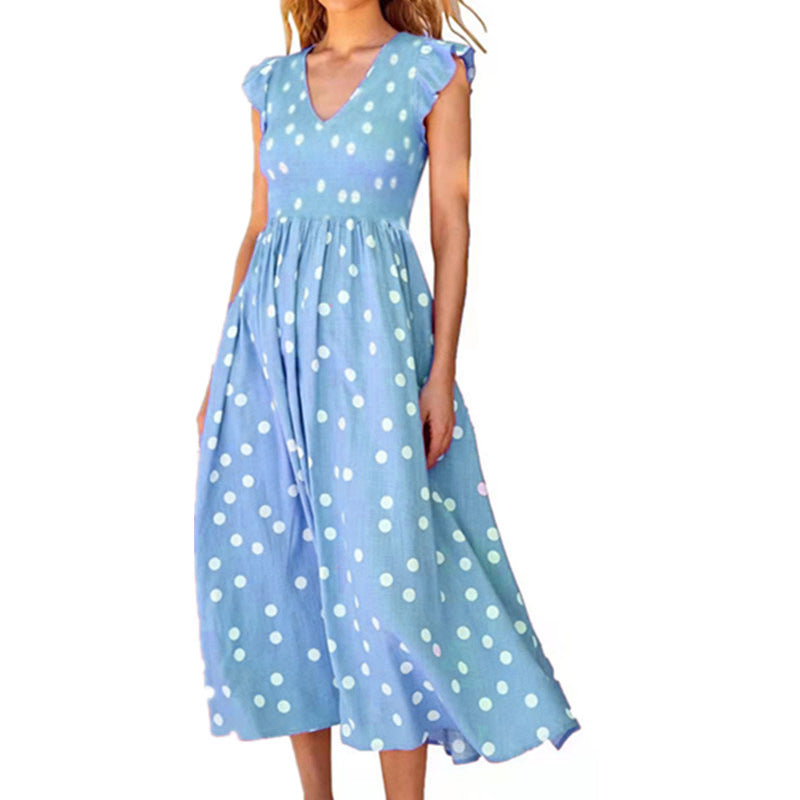 Damen Maxikleid mit einem verspielten Punktmuster und V-Ausschnitt