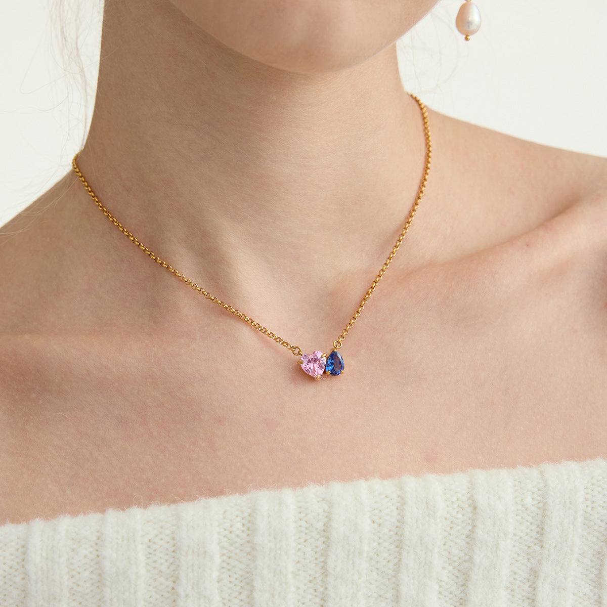 Damen Halskette mit Herz-Anhängern und verstellbarer Kettenlänge Shop Nory