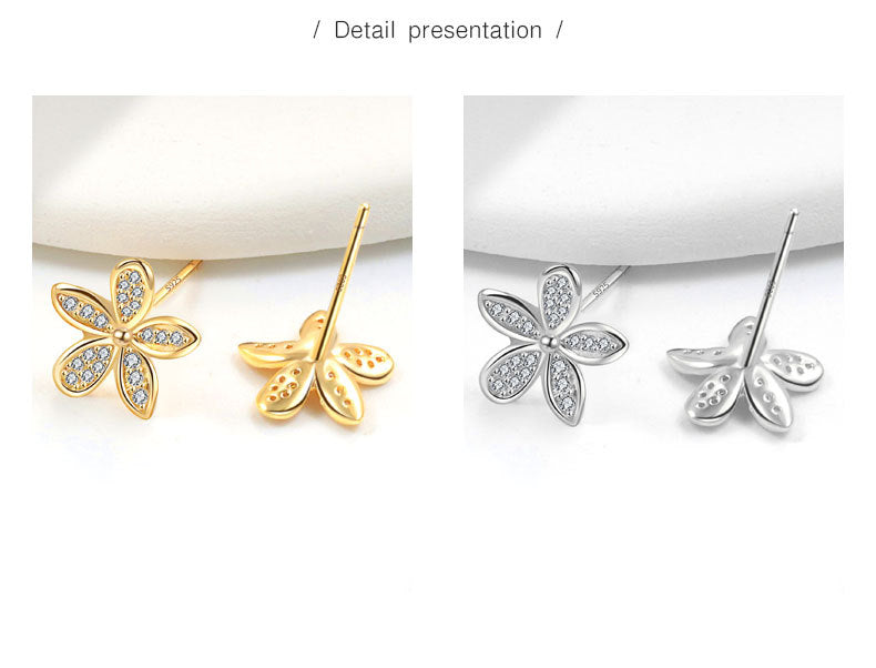 1 Paar 18K vergoldete 925 Sterling Silber Zirkon 925 Sterling Silber Ohrringe Blumen Ohrstecker | Shop Nory