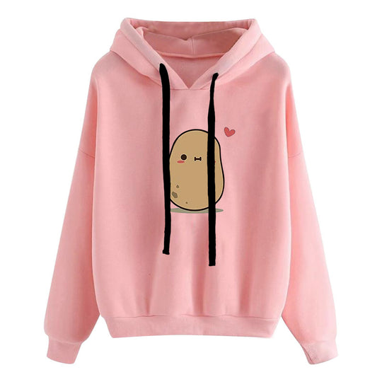 Damen nan lässiger Oversize Kapuzenpullover mit Herz‑und‑Pfotenprint, Kordelzug und gerippten Bündchen Shop Nory