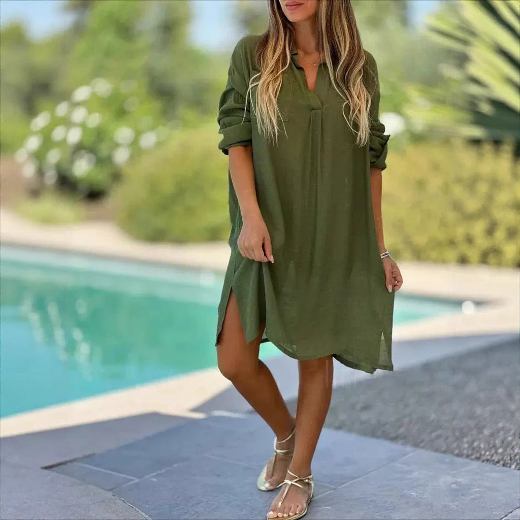 Damen Leichtes Hemdblusenkleid aus luftiger Baumwolle mit Knopfdetails