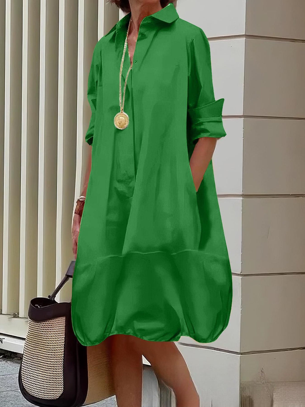 Damen Lässiges Hemdblusenkleid mit weit geschnittenem Saum ShopNory