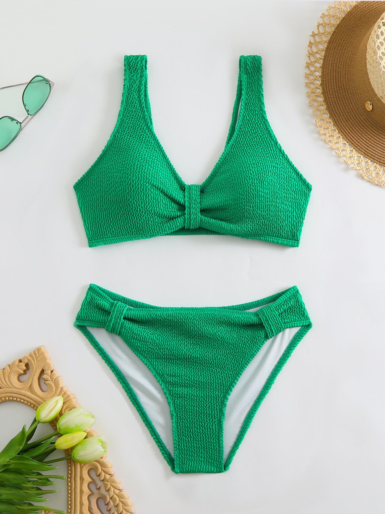Damen strukturierter Bikini mit versetztem Band