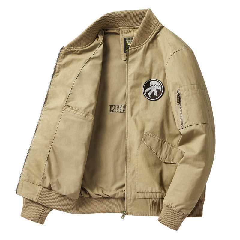 Herren leichter Baumwoll-Bomber mit Innenprint, Ärmel-Reißverschlusstasche und geripptem Saum Shop Nory