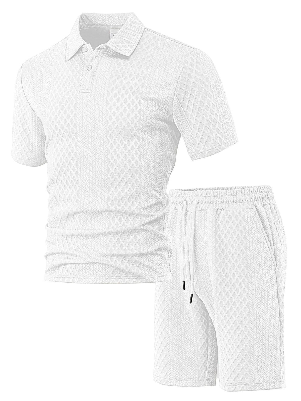 Herren nan geprägtes Waffel-Polo mit Kentkragen und elastischer Tunnelzugshorts im Set