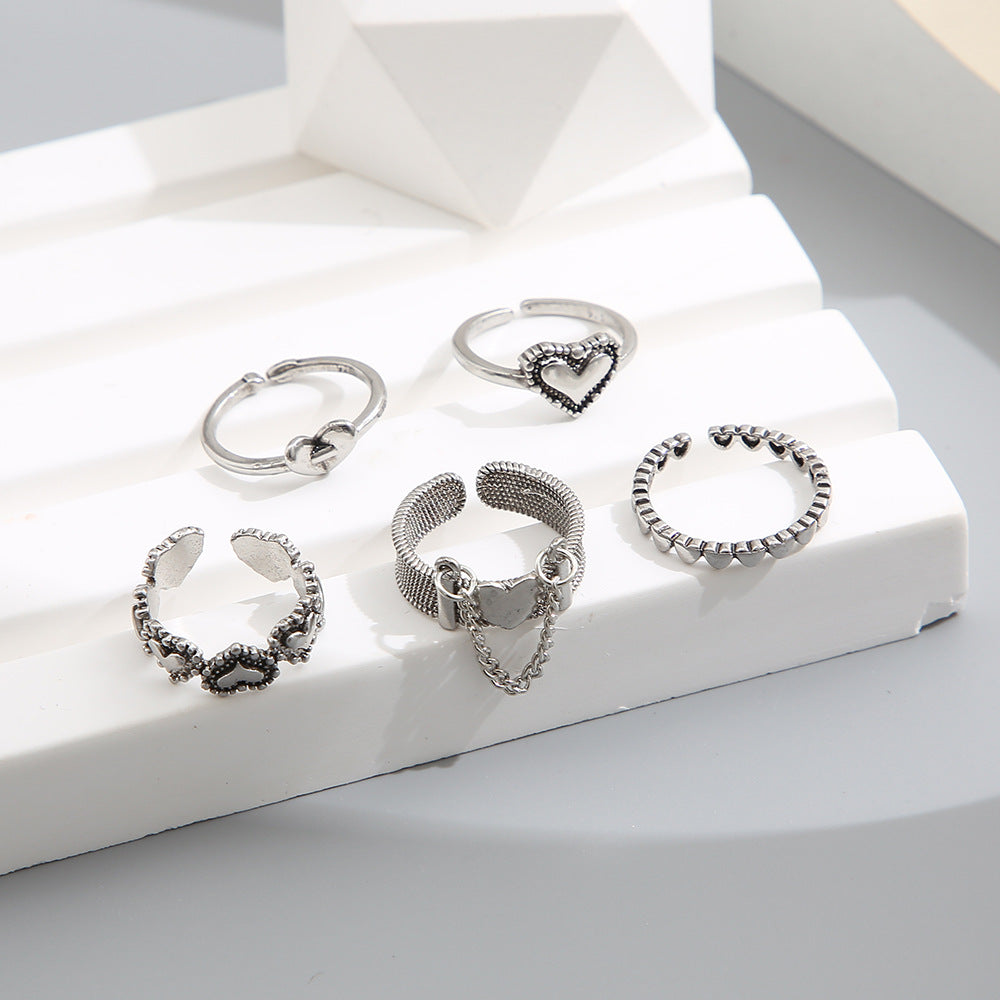 Damen Ring-Set mit filigranen und herzförmigen Designs Shop Nory