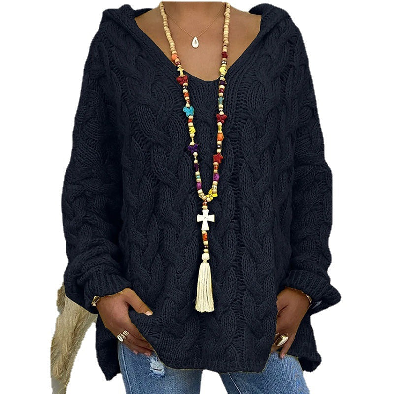 Damen nan grob gestrickter Kapuzenpullover mit Zopfmuster und weitem Oversize-Schnitt Shop Nory