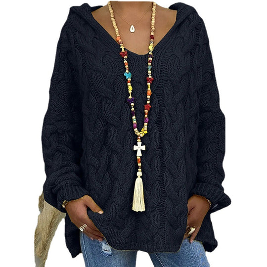 Damen nan grob gestrickter Kapuzenpullover mit Zopfmuster und weitem Oversize-Schnitt Shop Nory