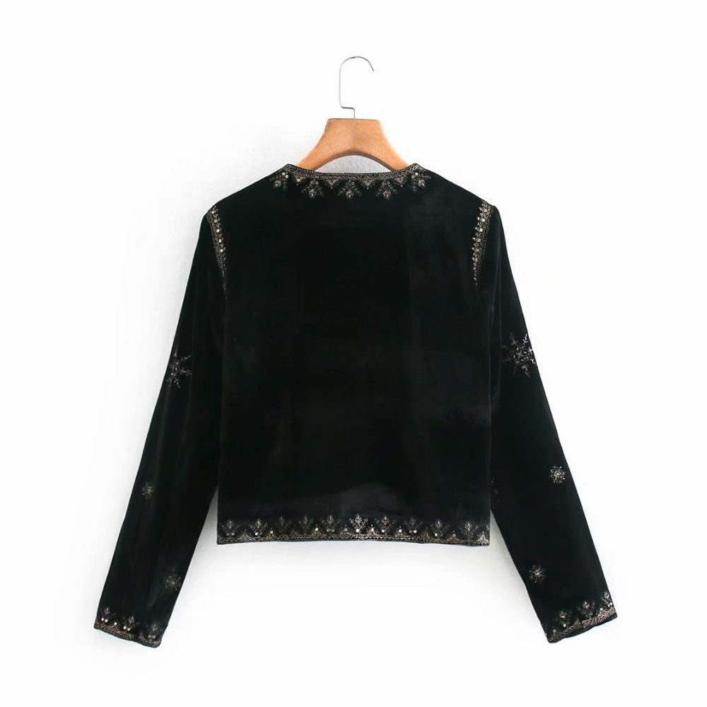 Damen Samt-Kurzjacke mit ornamentaler Perlen- und Zierstickerei Shop Nory