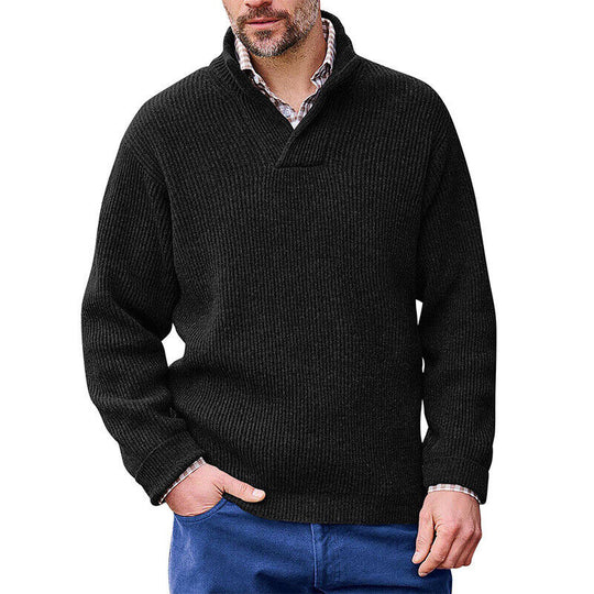 Herren Rippenstrick-Pullover mit Schalkragen und kurzem V-Ausschnitt Shop Nory