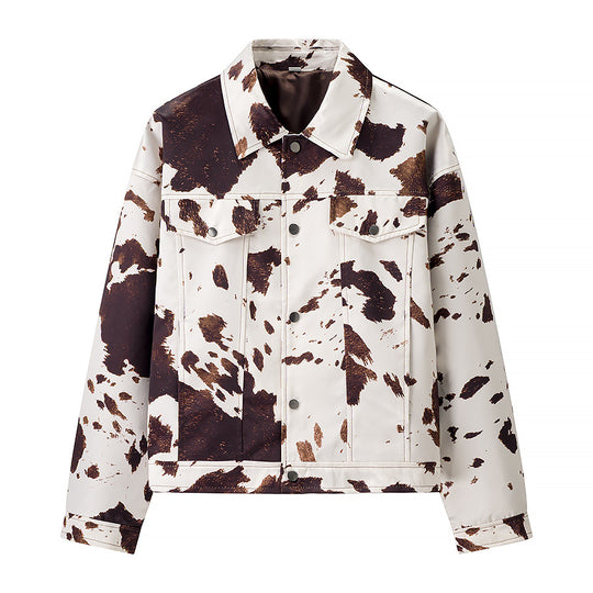 Damen Gekürzte Hemdjacke mit Kuhfleckenmuster und aufgesetzten Brusttaschen Shop Nory