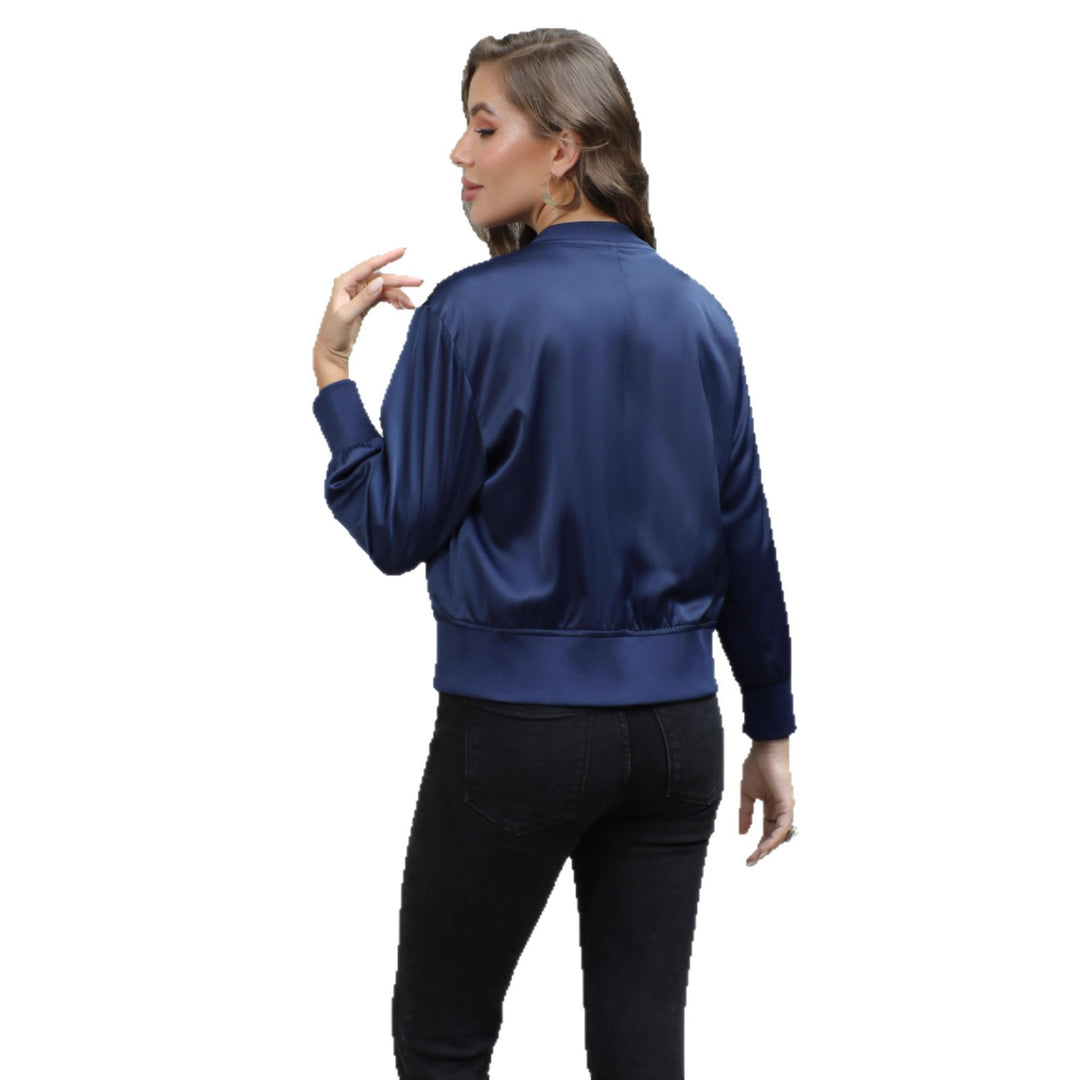 Damen Satin-Bomberjacke mit Reißverschluss und Rippbündchen Shop Nory