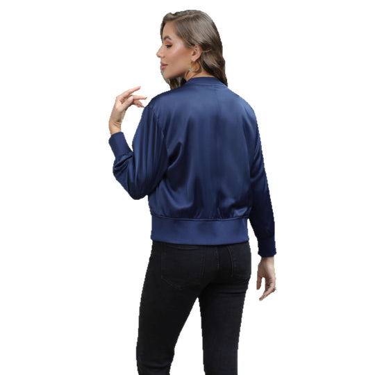 Damen Satin-Bomberjacke mit Reißverschluss und Rippbündchen Shop Nory