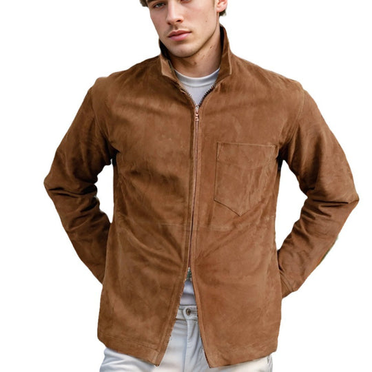 Herren Velourslederjacke mit Stehkragen und Brusttasche Shop Nory
