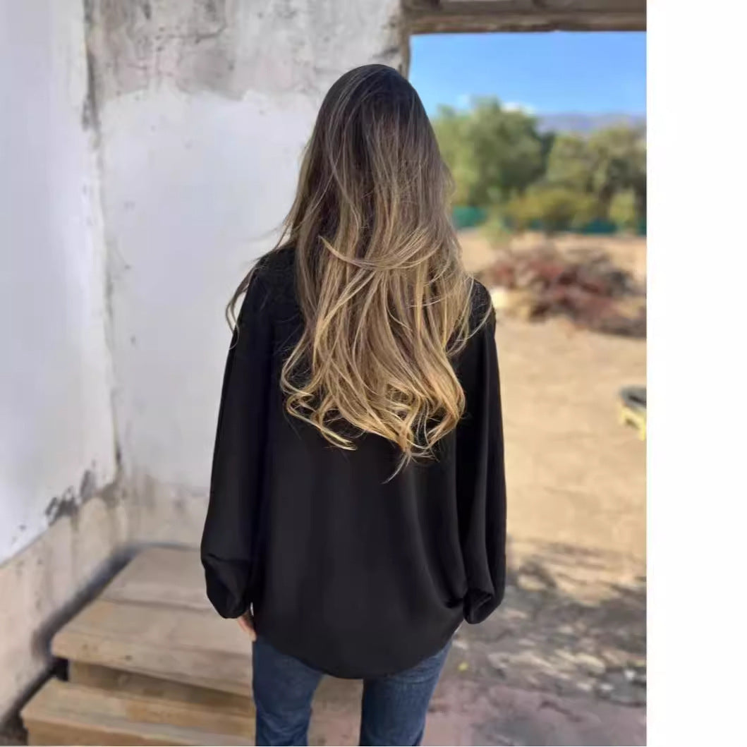 Damen Locker geschnittene Viskose-Hemdbluse mit Oversize-Schnitt und Ballonärmeln Shop Nory