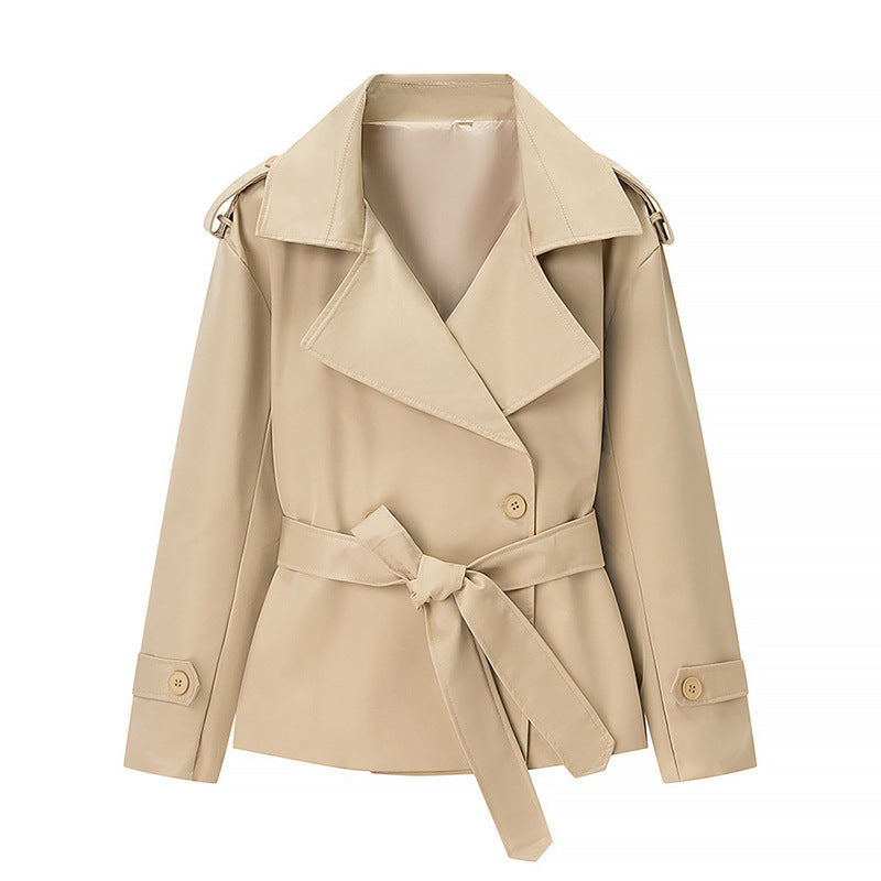 Damen Kurzer Trenchcoat mit Bindegürtel und Doppelreiher Shop Nory