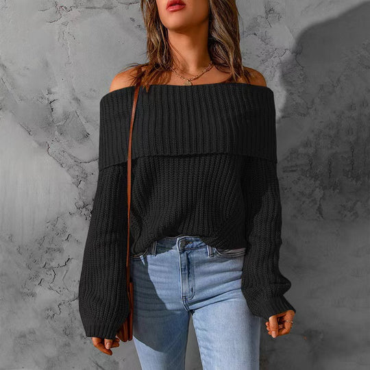 Damen nan weiter Off-Shoulder Grobstrickpullover mit überschnittener Schulterpartie und ballonärmeln Shop Nory