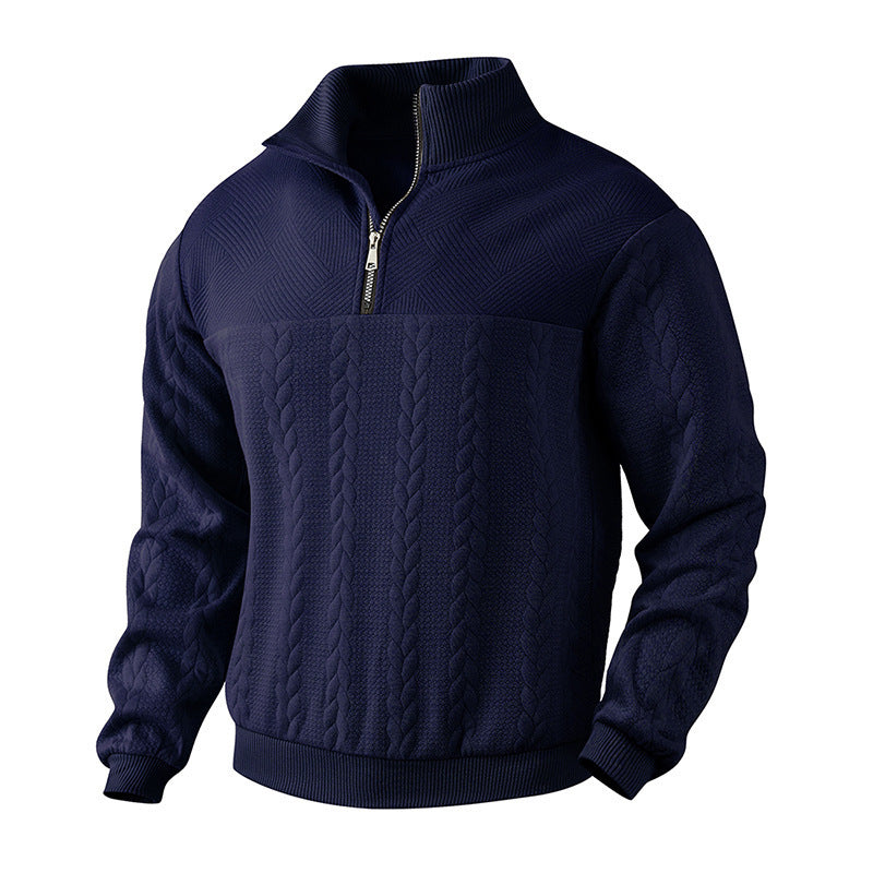 Herren nan grobgestrickter Troyer-Pullover mit Zopfmuster, Stehkragen und halbem Reißverschluss Shop Nory