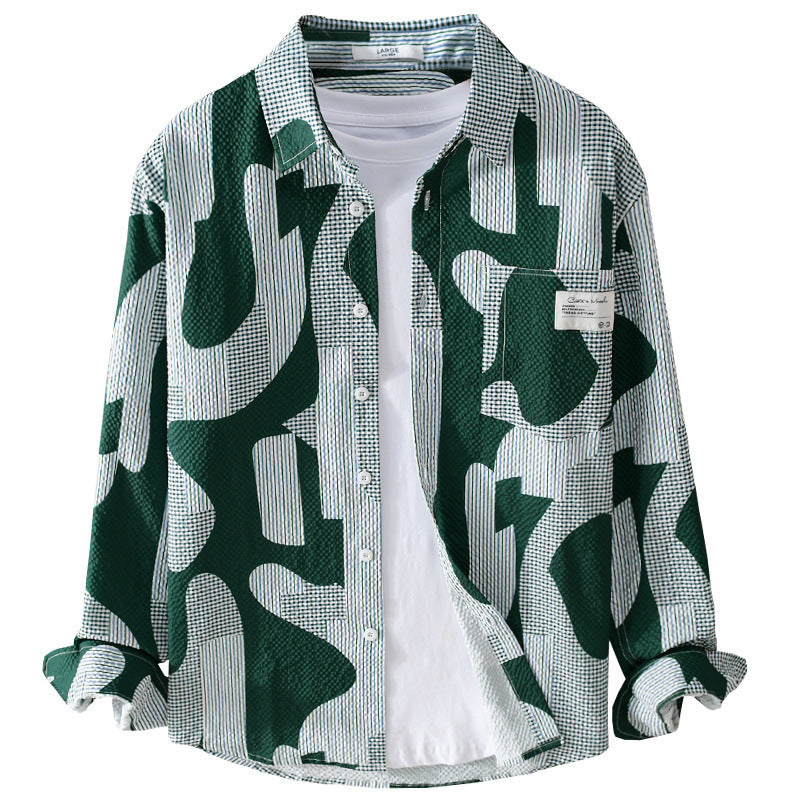 Herren Lockeres gemustertes Baumwoll-Overshirt mit Crinkle‑Struktur Shop Nory
