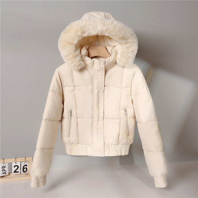 Damen nan wattierte Kurzjacke im Blousonstil mit Kapuze und kuscheligem Webpelzbesatz Shop Nory