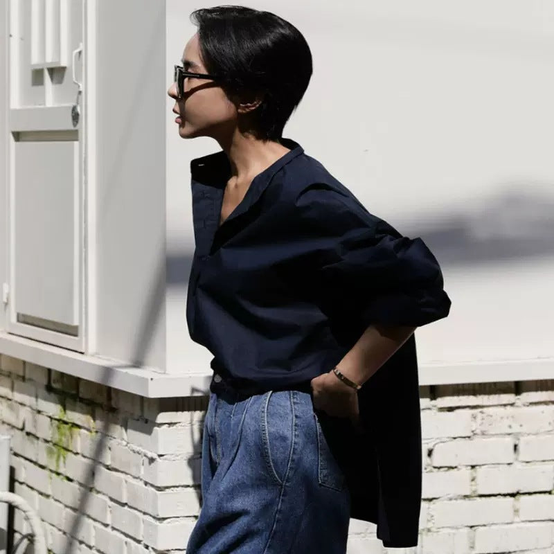 Damen Oversize-Hemd aus Baumwollpopeline mit Kentkragen und verlängertem Rückenteil Shop Nory