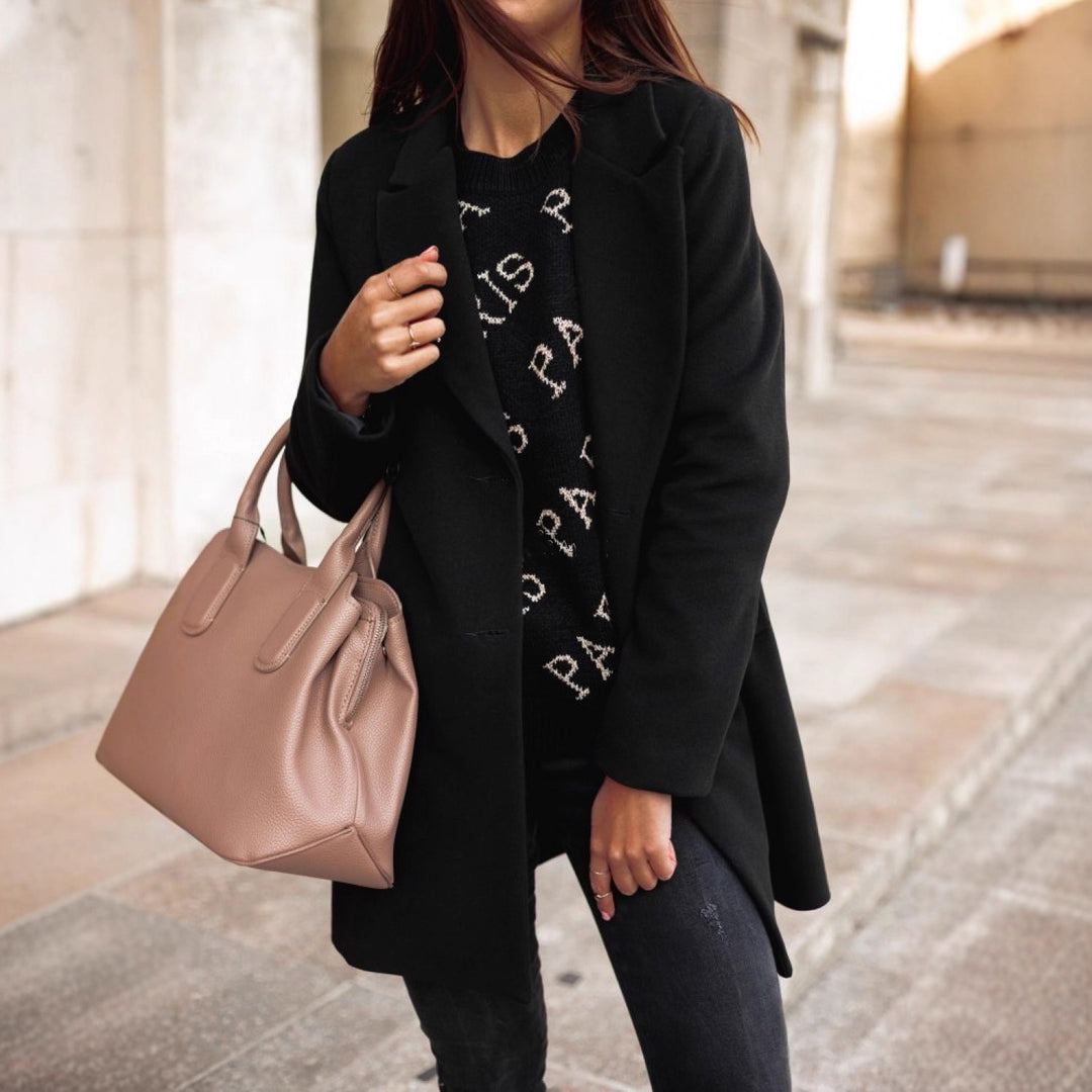 Damen Eleganter taillierter Wollmix-Mantel mit Reverskragen und verdeckter Knopfleiste Shop Nory